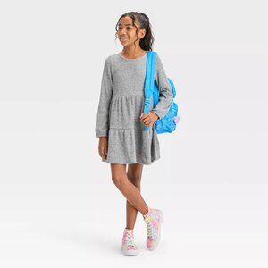Cat & Jack - Girls' Long Sleeve Cozy Dress - Heather Grey
